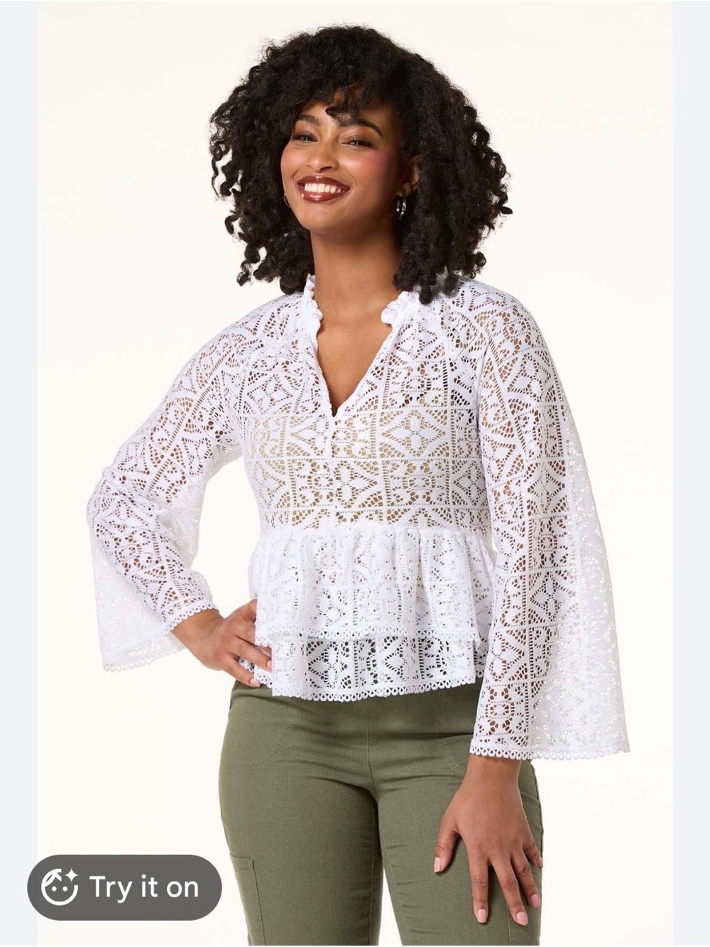 Cato White Crochet Lace Peplum Blouse